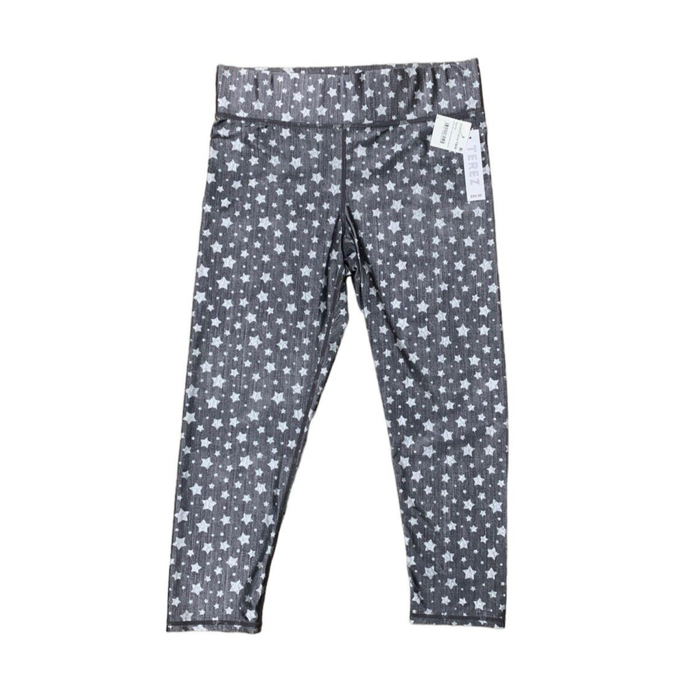 Terez Yoga Pants Cropped Leggings Size L Hi Shine Star Gray White Athleisure NWT